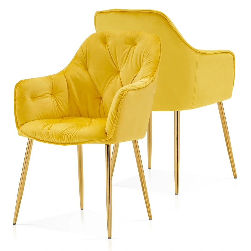 ivinta Tufted Dining Chairs Set of 2, Accent Chair with Solid Gold Plated Legs