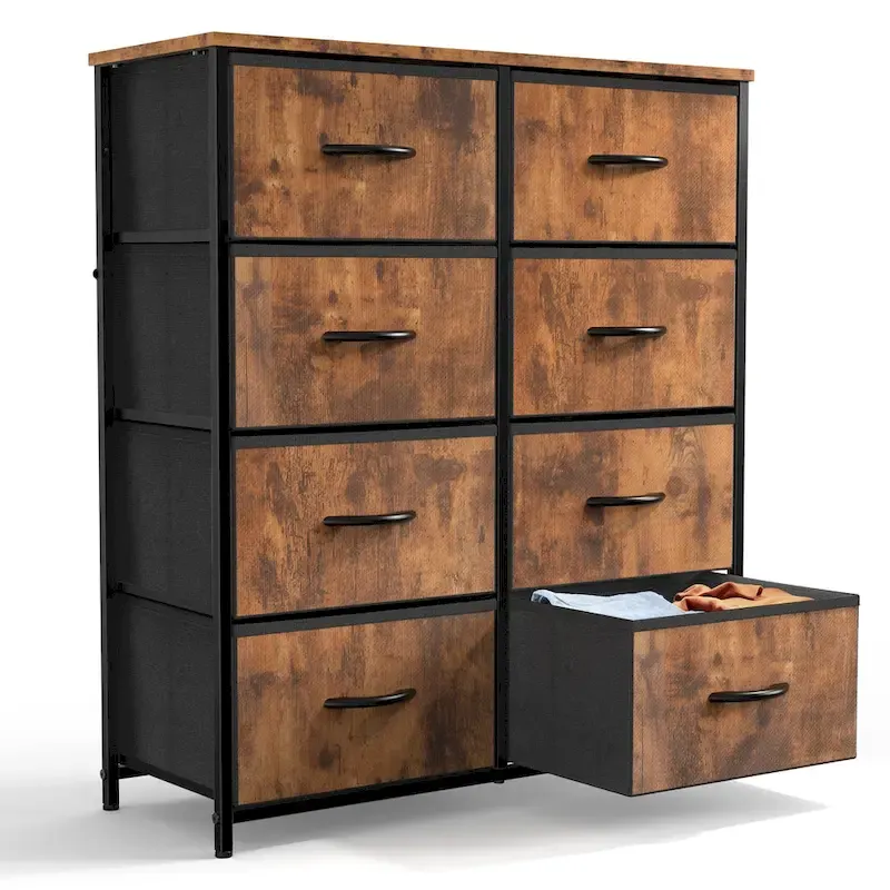 Tall Dresser with 8 Drawers, Fabric Chest of Drawers with Wood Top and Steel Frame