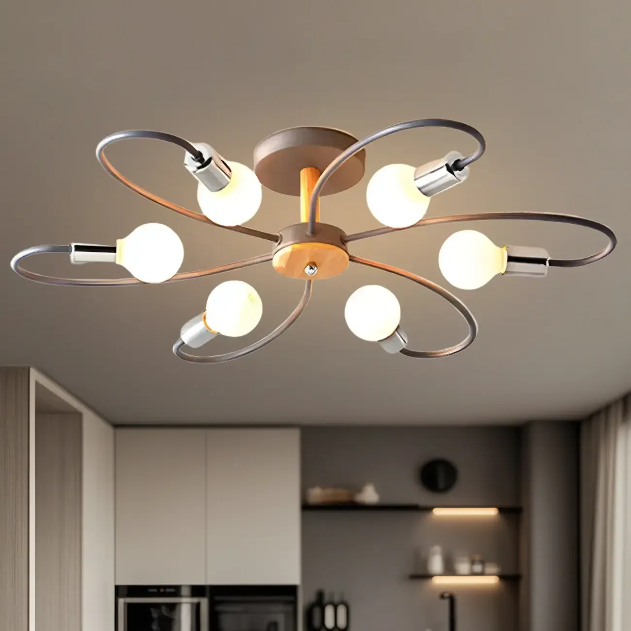 Modern Green Curved Sputnik Semi Flush Mount Ceiling Light