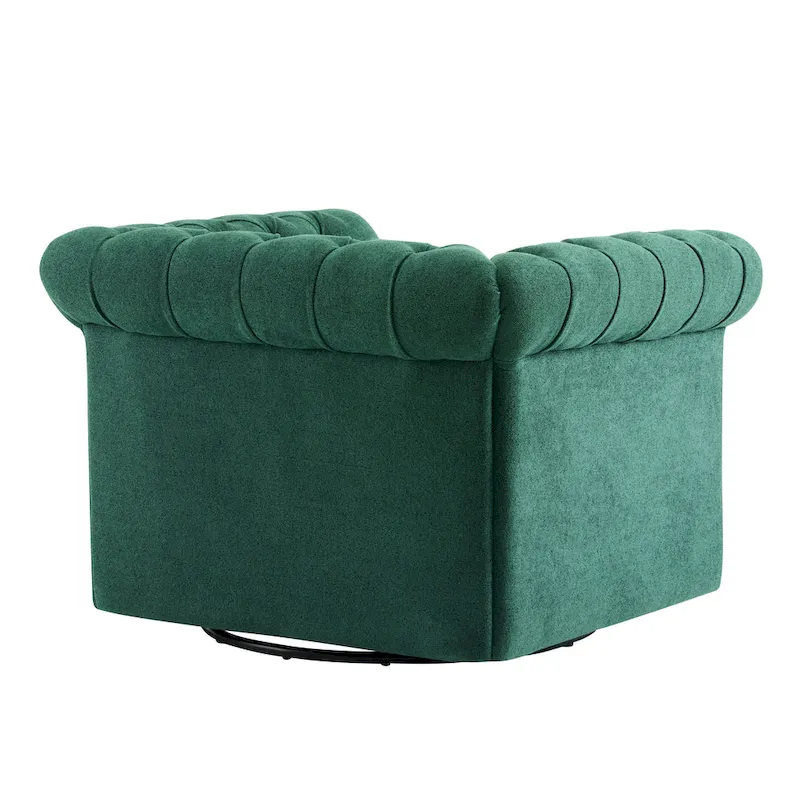 Swivel Button-Tufted Club Chair – Dark Green / Cognac, Chesterfield Style, Single Seat