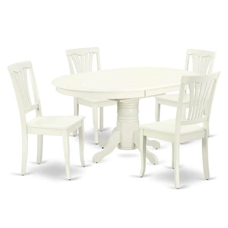 East West Furniture Dining Room Furniture Set- an Oval Kitchen Table and Wooden Seat Dining Chairs, Linen White(Pieces Option)