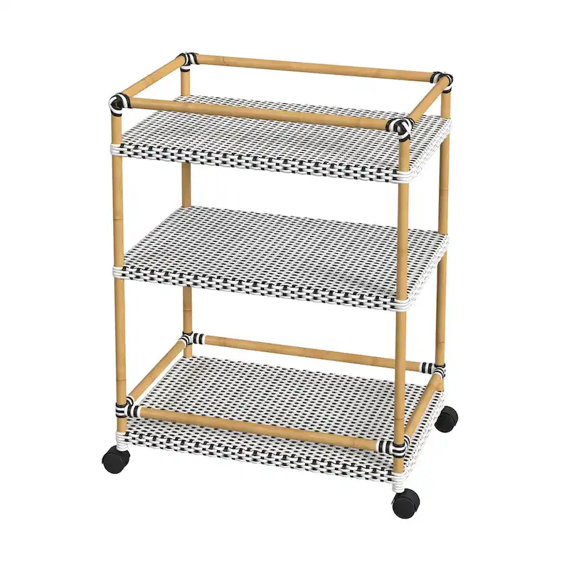 Tobias Outdoor Rattan and Metal 3- Tier Rattan Bar Cart