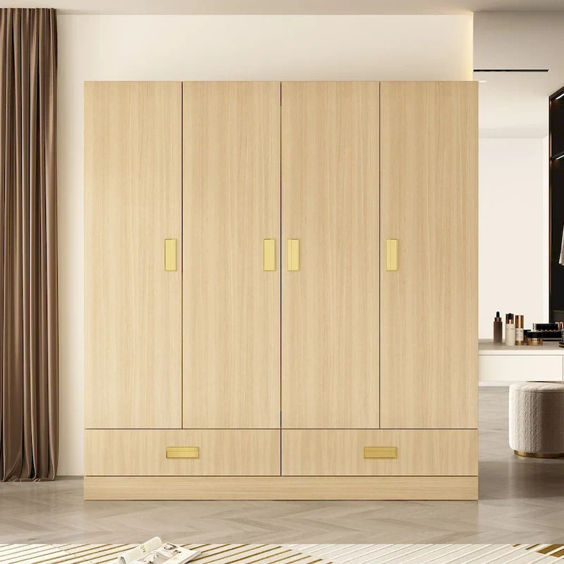 Wardrobe Closet Cabinet with Gold Handles and Optional Top Cabinet