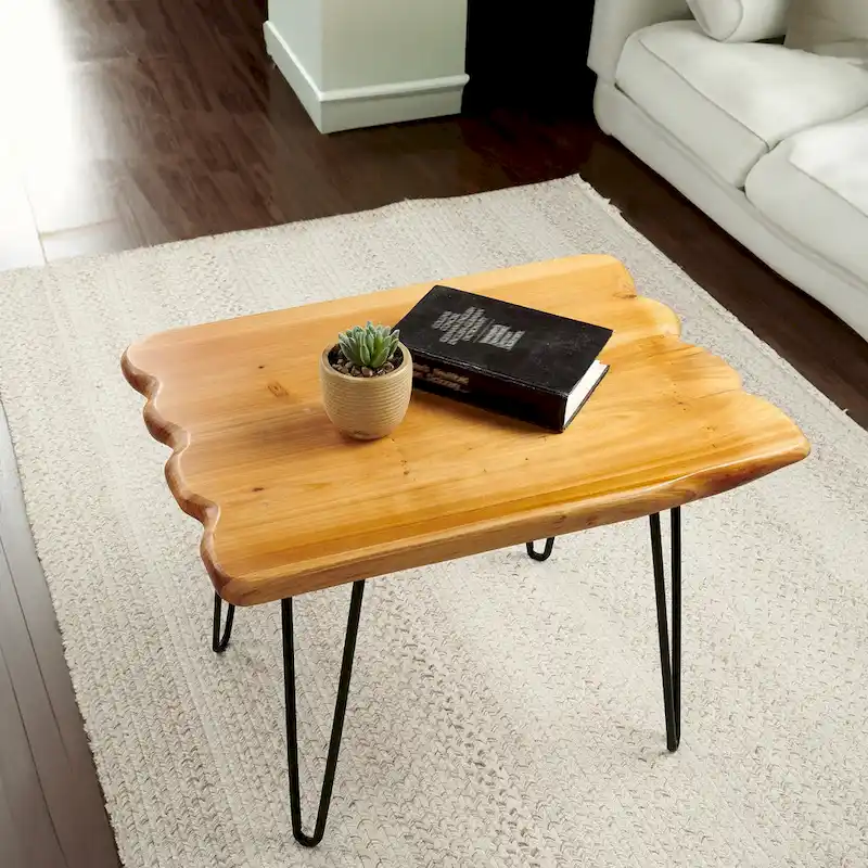 Live Edge Coffee Table - Cedar Wood - Black Hairpin Legs