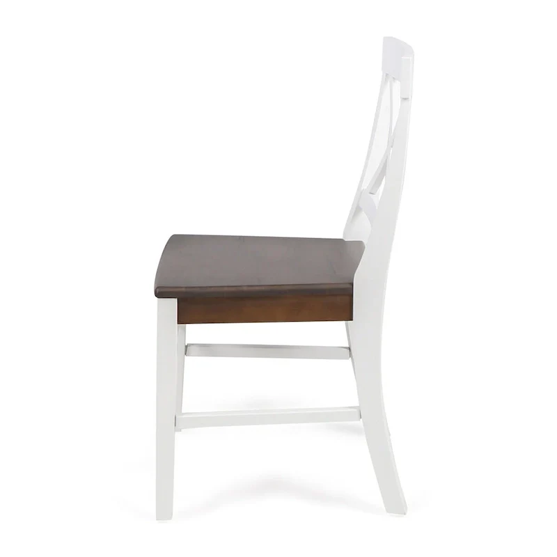 Farmhouse Acacia Wood Dining Chairs, White / Walnut 21D x 17.75W x 35.5H Inch