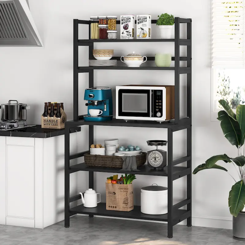 5-Tier Kitchen Bakers Rack with Hutch - Brown/Black/White