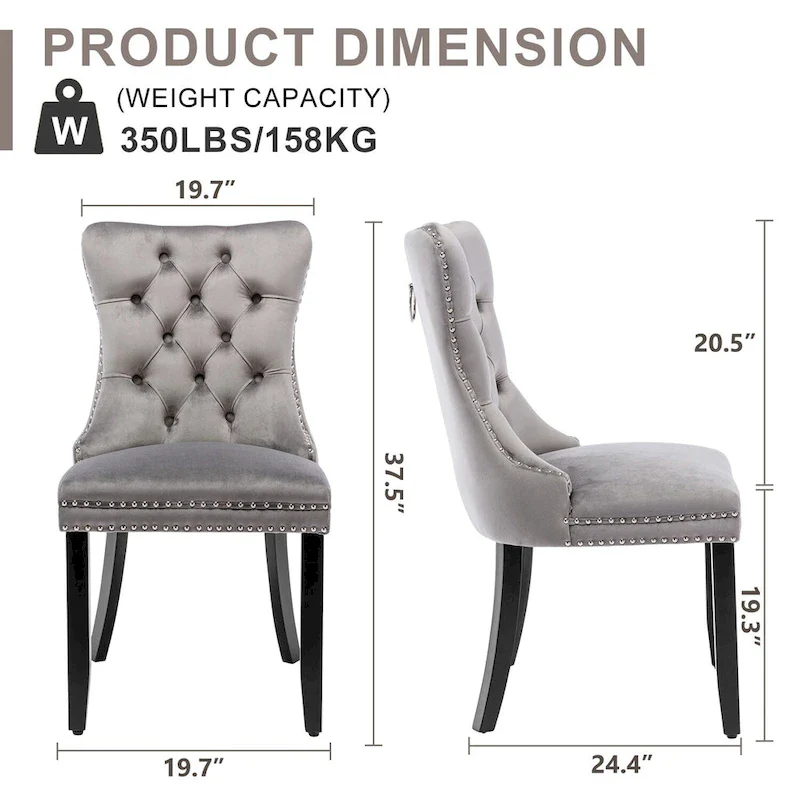 Velvet Dining Chairs, Tufted Solid Wood Armless Chairs Accent Chair with Nailhead Trim and Back Ring Pull