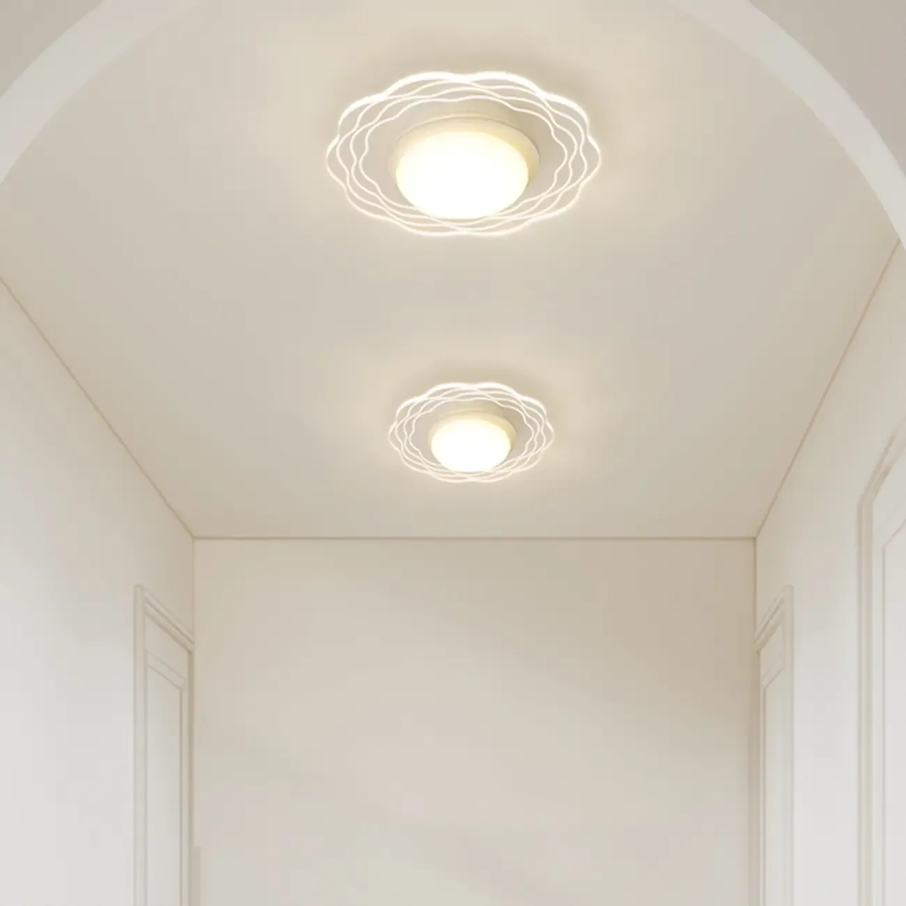 Mini White Artistic Flower Shade Flush Ceiling Light Dimmable