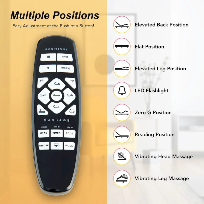 Massaging Zero Gravity Adjustable Bed with Wireless Remote and Underbed Lighting