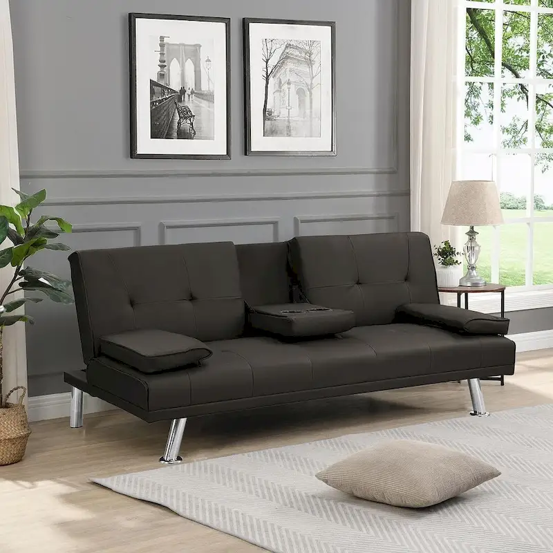 Modern Convertible Adjustable Sofa Bed - Faux Leather Recliner Double Sofa