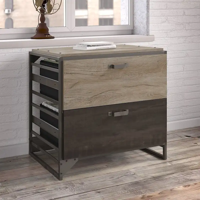 Grey/Brown/Taupe/Off-White 2-Drawer Lateral File Cabinet, 1-Person Assembly