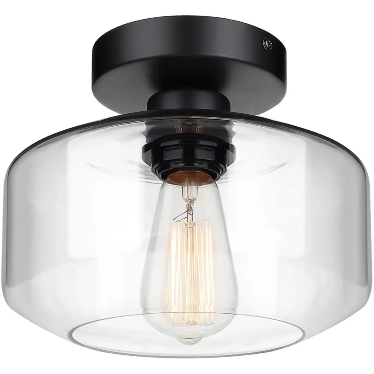 Hallway Industrial Clear Glass Semi Flush Ceiling Light