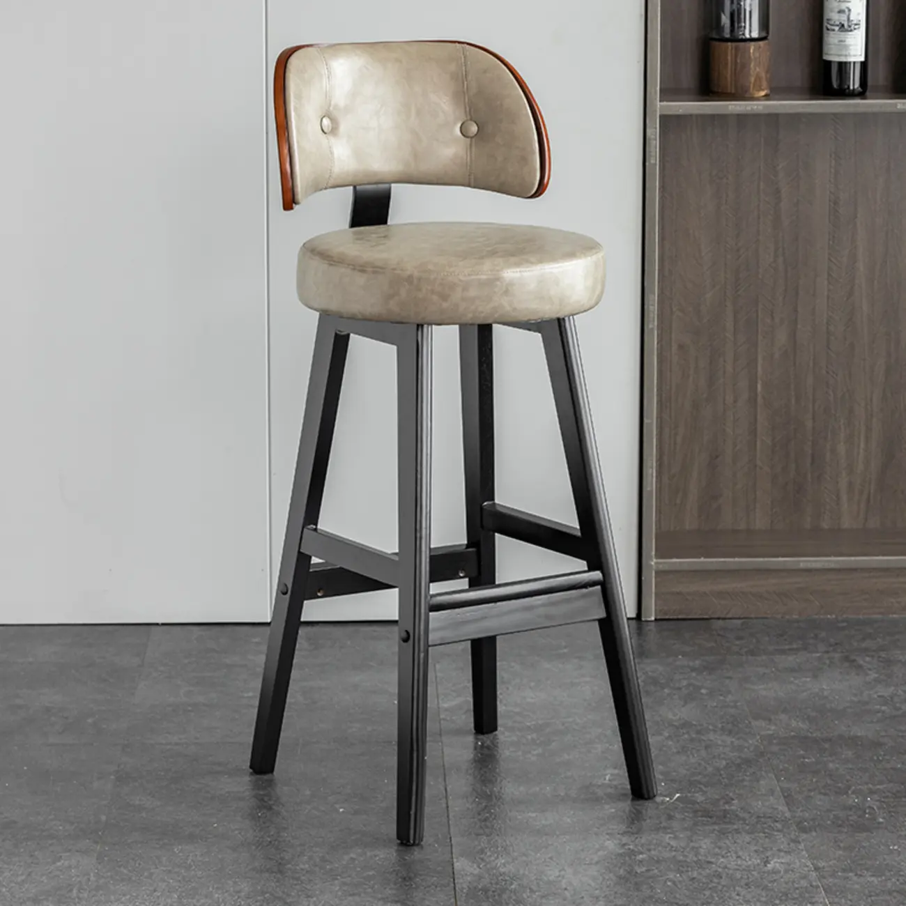 Modern Wood Upholstered Bar Stools with Back