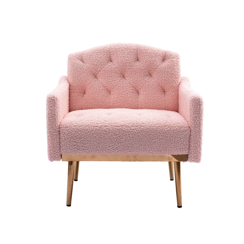 Teddy Fabric Upholstered Tufted Accent Chair With Rose Golden feet