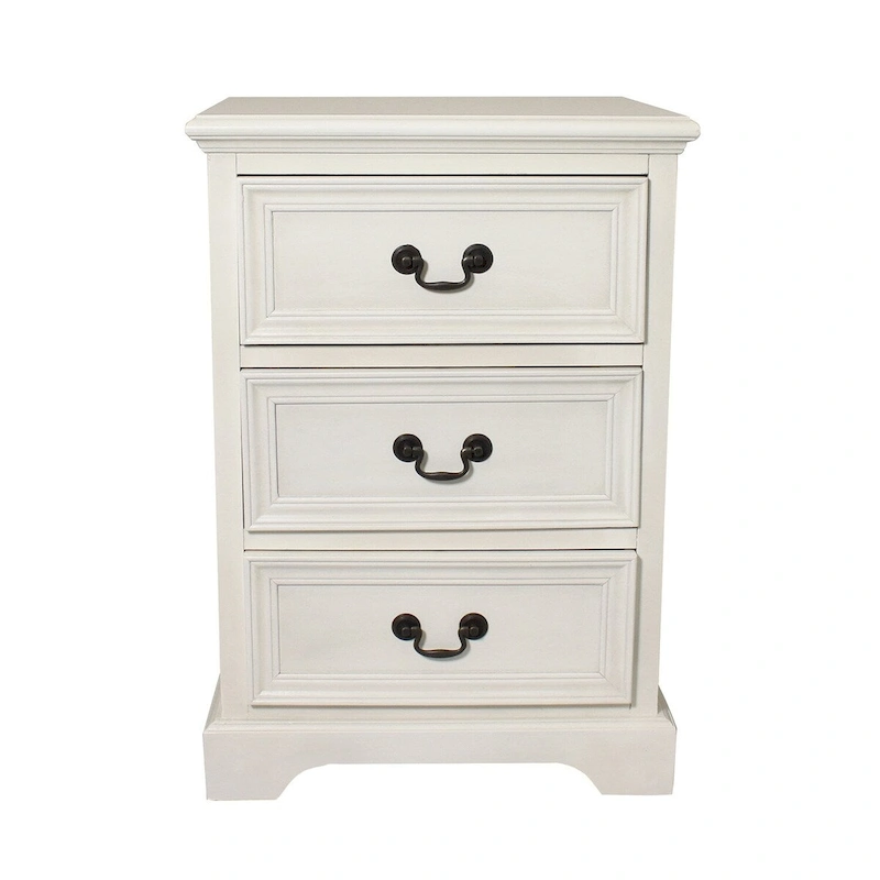Antique White 3-drawer Solid Wood Nightstand