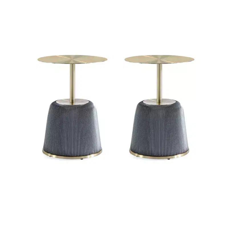 Manhattan Comfort Set of 2 Anderson Leatherette Upholstered End Tables with Gold Tabletop