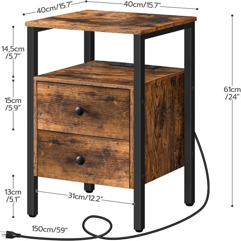 End Table with Charging Station - Multiple Colors