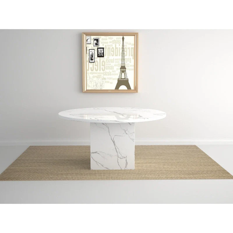 60  Diameter Round Marble Table with Cubical Marble Base