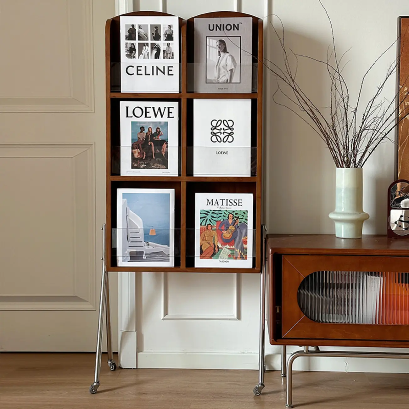 Organizing Shelf with 3-Shelf in Natural Wood, Vertical Closed Back Design