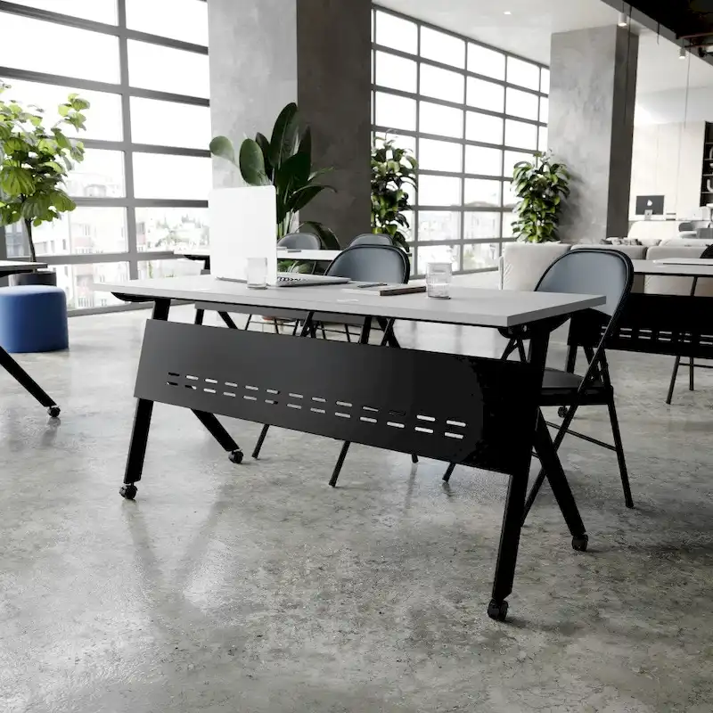 Commercial Nesting Flip Training Table with Steel Frame and Y-Legs - 23.5W x 60D x 30H