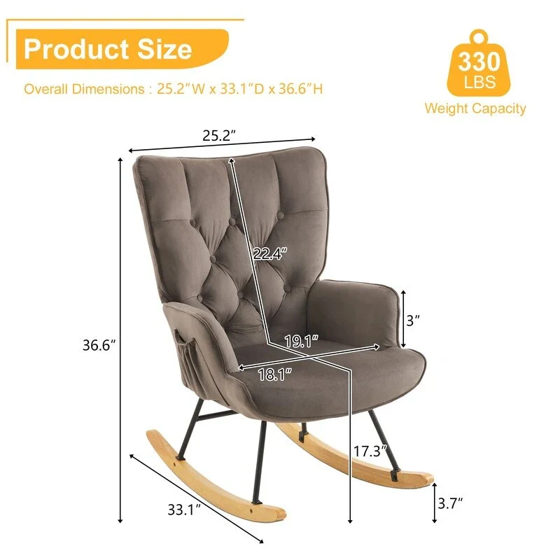 Rocking Chair Nursery, Upholstered Glider Rocker with High Backrest