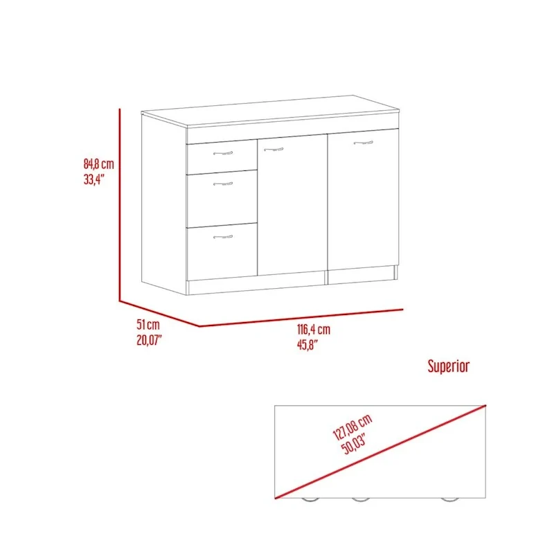 Grecia Kitchen Base Cabinet,Three Drawers, Two Internal Shelves - N/A