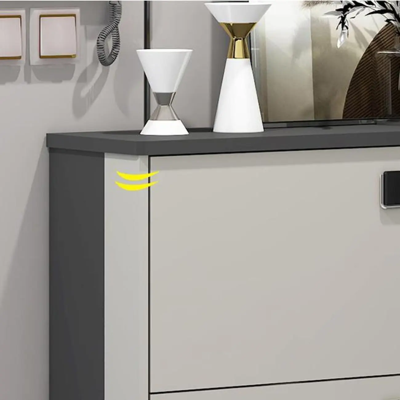 Narrow Black-White Solid Wood Drop Front Shoe Cabinet