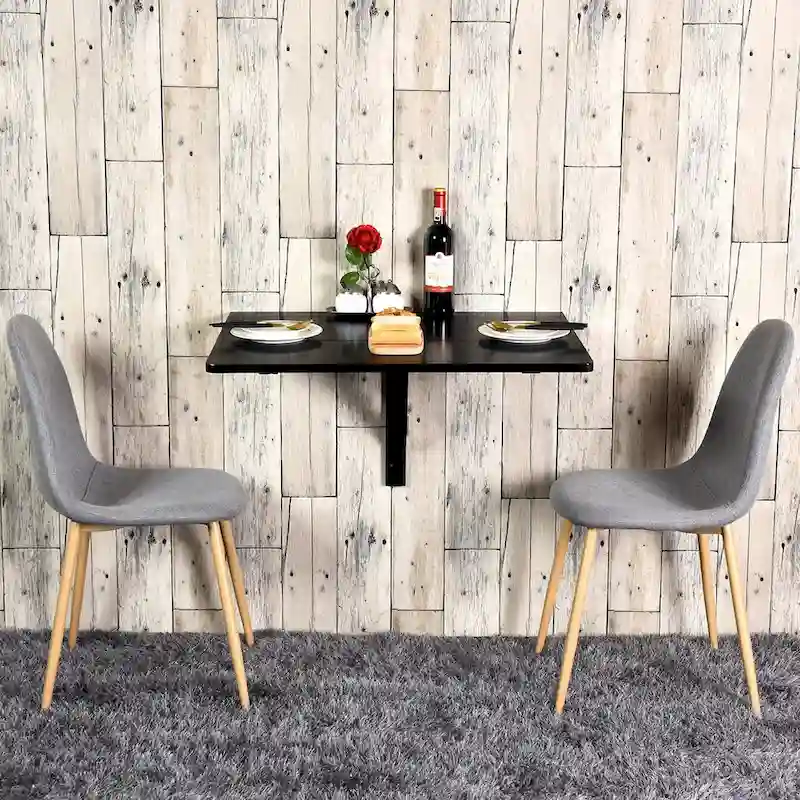 Gymax Wall-Mounted Drop-Leaf Table Floating Folding Desk Space Saver