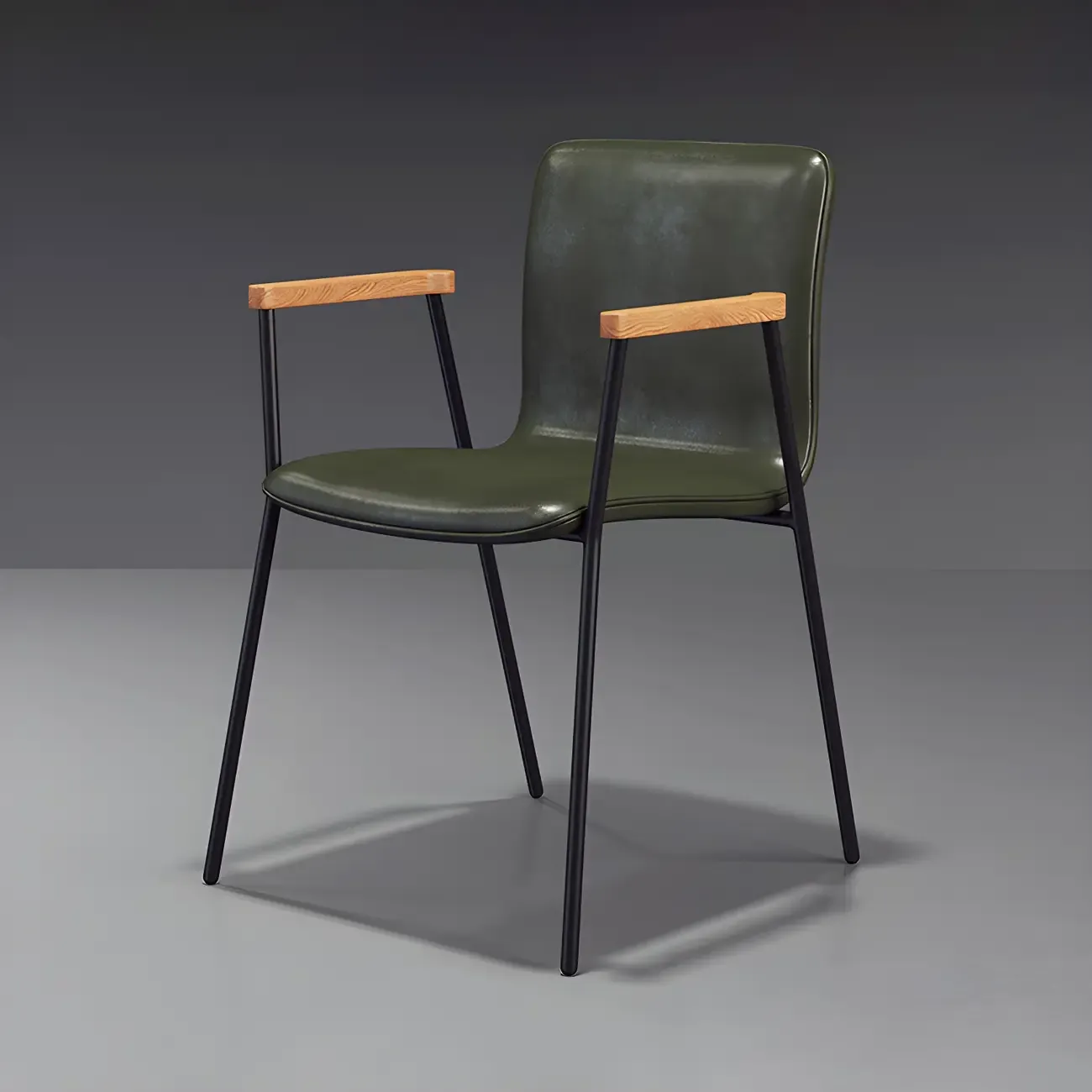 Leather Metal Legs Armrest Backrest Dining Chair