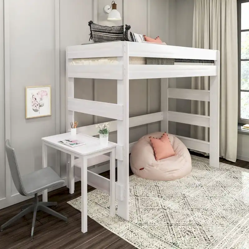 Max and Lily Farmhouse Twin-Size High Loft Bed with Desk