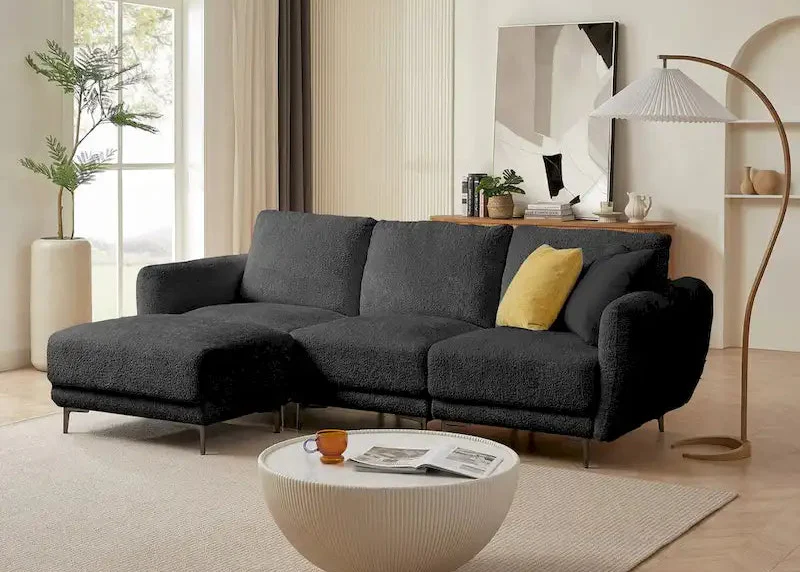 Convertible Sectional Sofa Couch, 3 Seat L-Shaped Sofa with Lamb Fabric