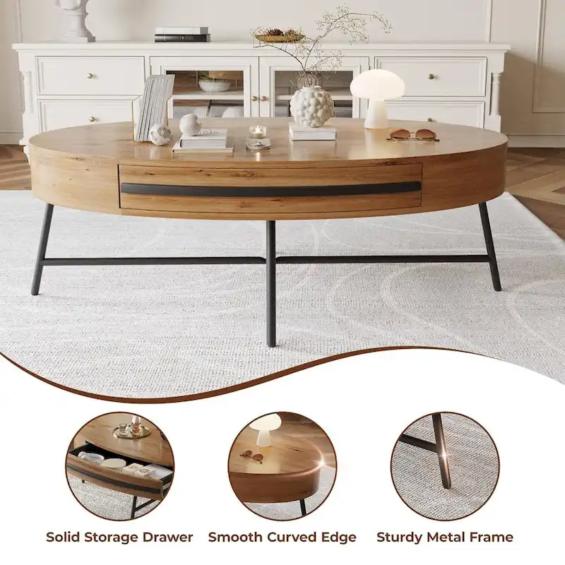 Modern Center Oval Coffee Table with Drawer