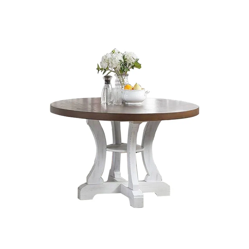 Brown / White-Brown Round Pedestal Dining Table, Seats 4