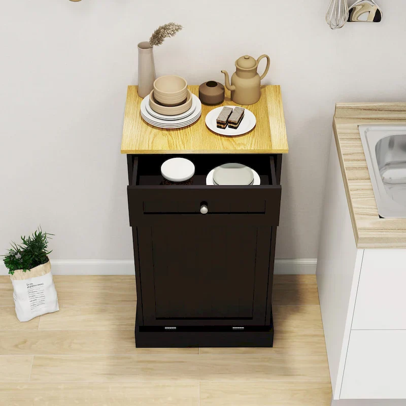 White Tilt-Out Trash Cabinet with Drawer - Single Compartment for Kitchen
