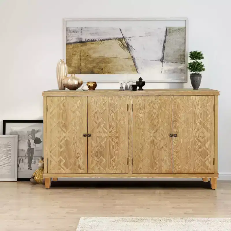 GDFStudio Isaac Rustic Fir Wood 59.00'' Storage Console Cabinet with 4 Doors