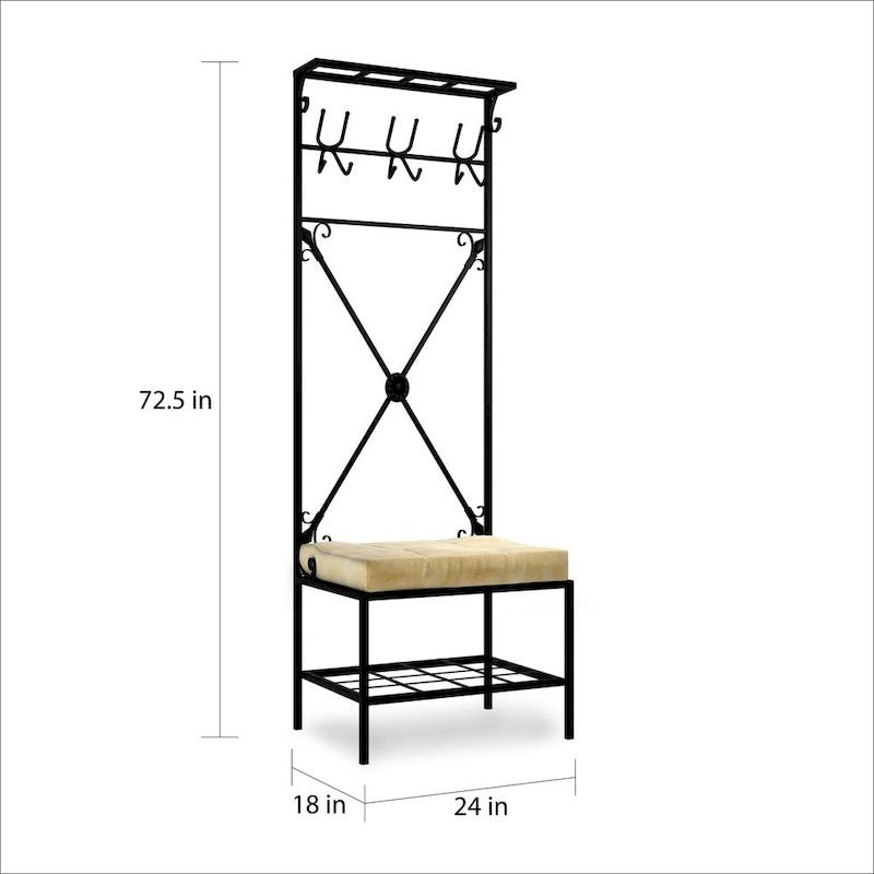 Bugleweed Black Metal Coat Rack Bench