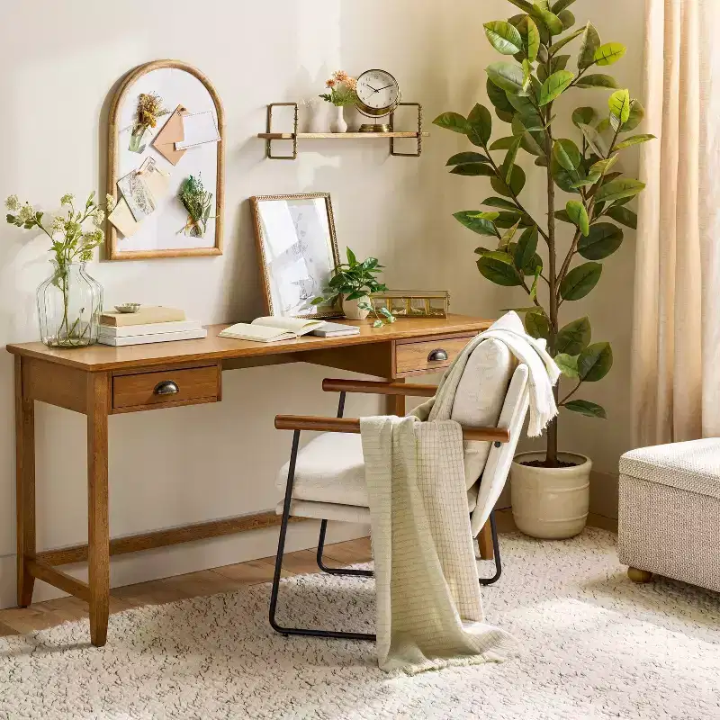 2-Drawer Rectangular Office Desk -Oak Brown - Hearth & Hand™ with Magnolia