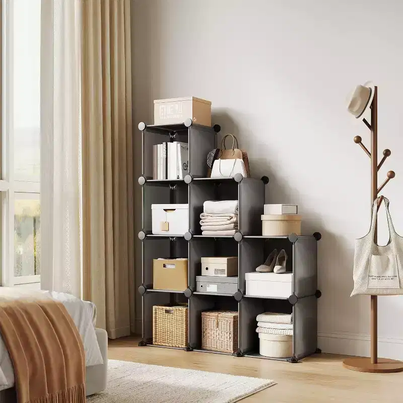 9-Cube PVC Storage Organizer, Modular Shelf Unit with Easy Assembly for Bedroom & Living Room, Gray