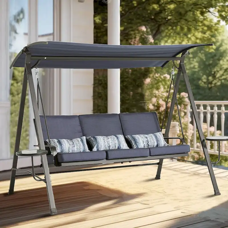 Steel 3-Seater Swing Porch Swing with Canopy