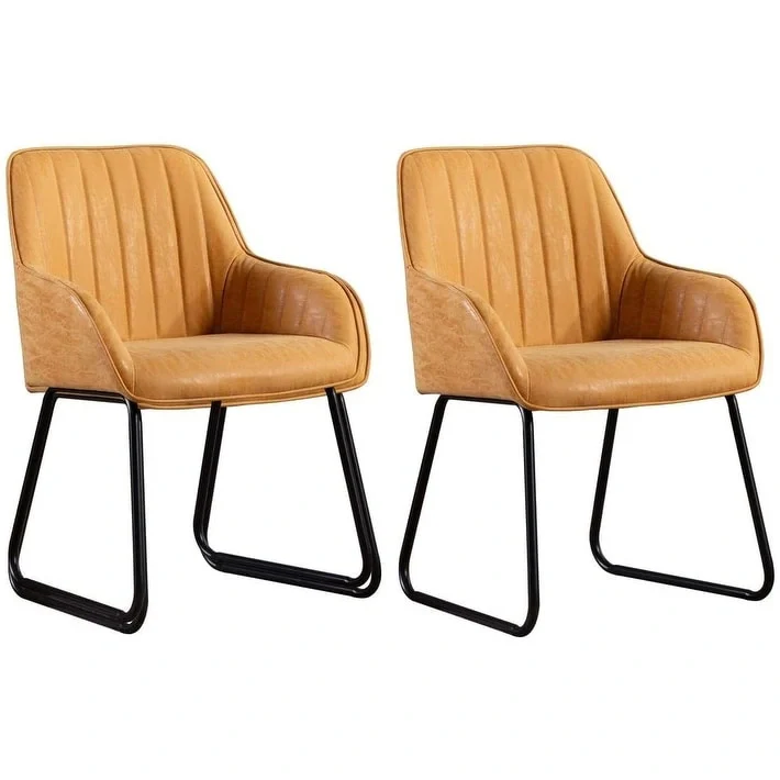 Home Beyond Synthetic Leather Dining Chairs Set of 2, Yellow Tan