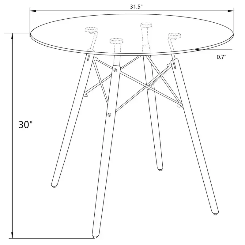 LeisureMod Dover 31-Inch Round Bistro Table - Mid-Century Modern Dining Table with Tempered Glass or MDF Wood Top and Natural Wood Eiffel Base