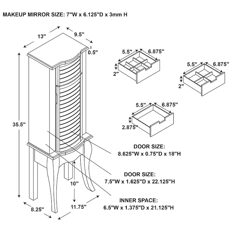 Rectangular Jewelry Armoire - 35.5  - White