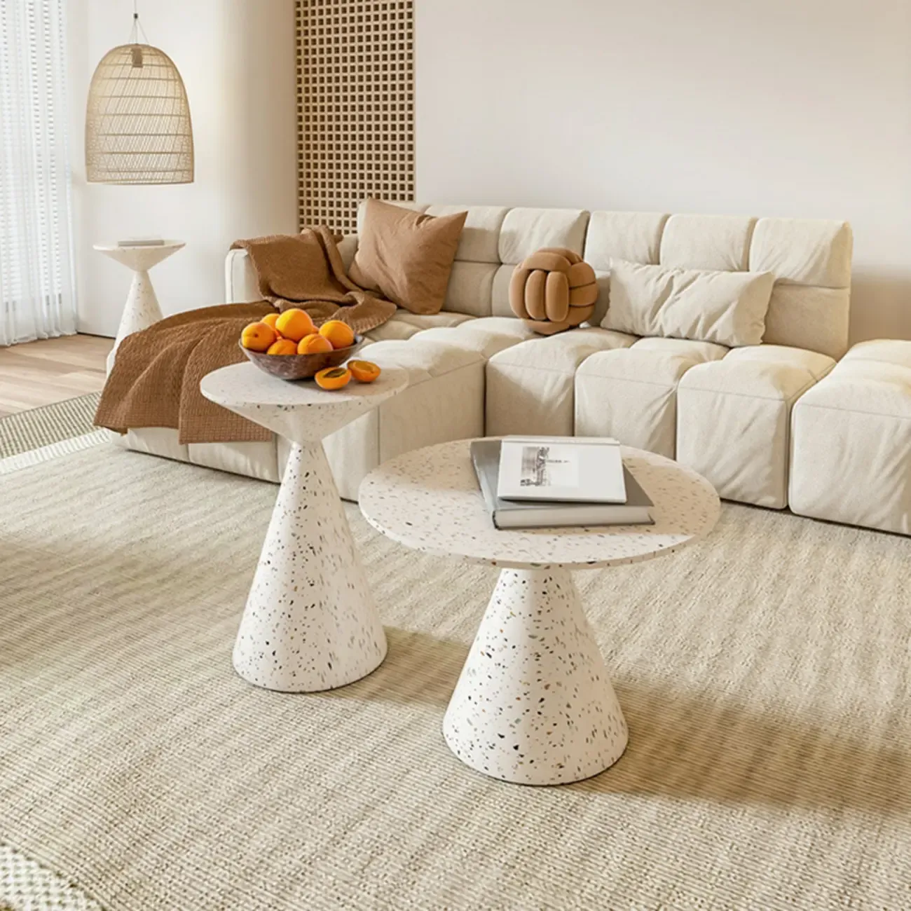 Modern Wood Coffee Table White Marble Base