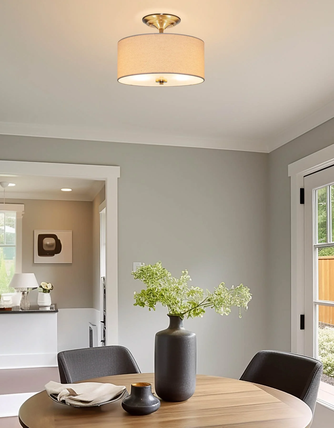 Addison 13 2-Light Semi-Flush Mount Ceiling Light, Cool Brass Finish