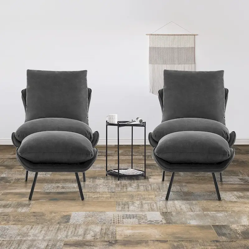 MCombo Set of 2 Accent Chair with Ottoman, Leathaire Fabric LW951