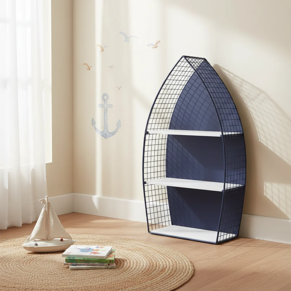 30.25 Blue Rowboat 3-Tier Wall Shelf