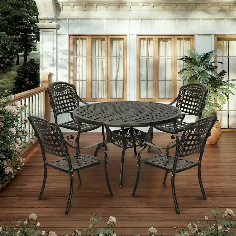 Clihome 5 Piece Outdoor Cast Aluminum Patio Dining Set