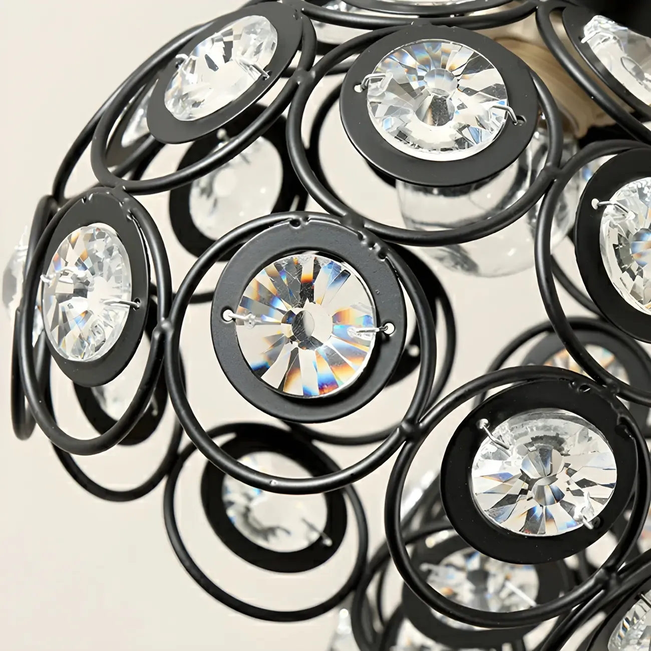 Modern 3-Light Round Crystal Black Metal Dome Pendant Light