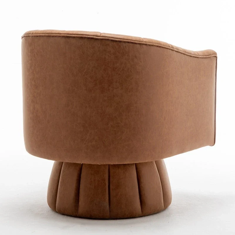 SEYNAR Mid-Century Swivel PU Leather Tufted Round Accent Barrel Chair