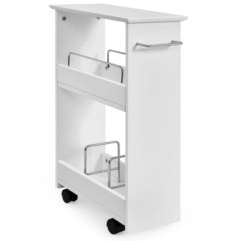 White Slim Rolling Storage Cart - 3-Tier Mobile Bathroom Cabinet
